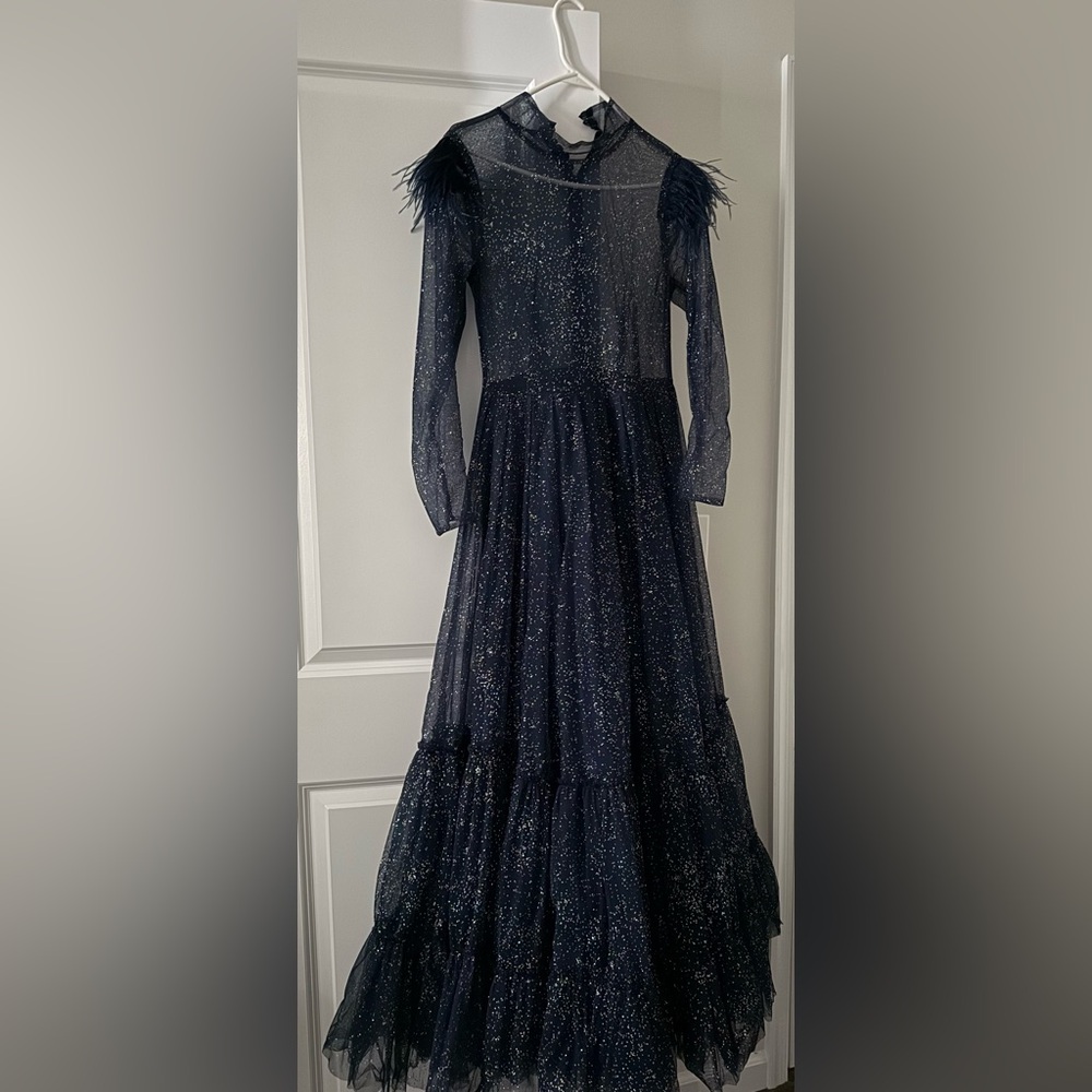 Custom Made Sparkling Navy Women Maxi Gown Dress For Special Occasions